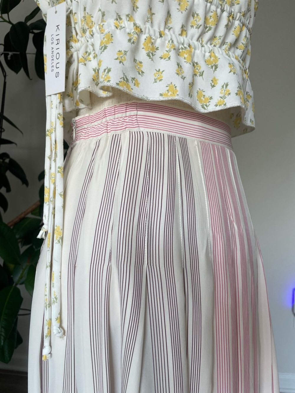 Striped Pink and Cream Button-Front Skirt, 100% silk and a  top, new with tags. - Picture 7 of 16